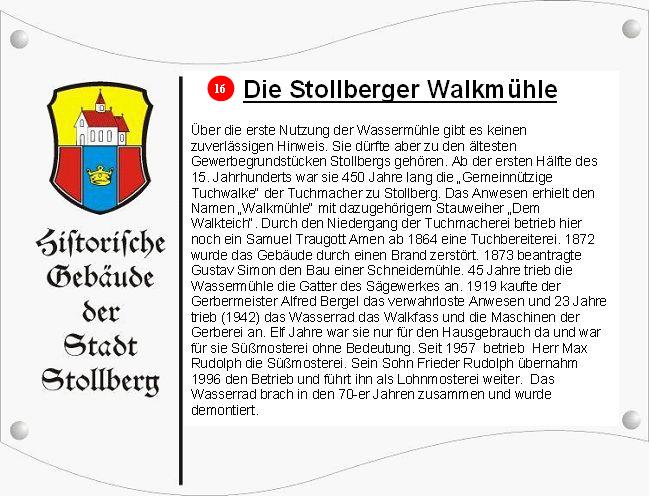 Die Stollberger Walkmühle Schild