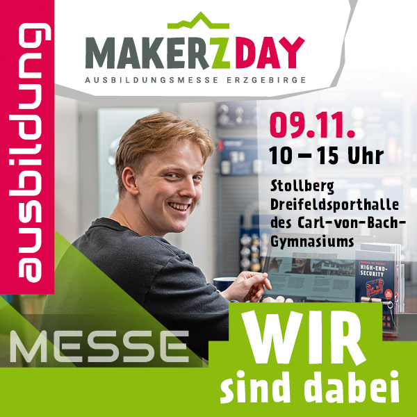 Info-Bild zur "MAKERZDAY"-Ausbildungsmesse am 09.11. 10-15 Uhr in der Dreifeldsporthalle des Carl-von-Bach-Gymnasiums in Stollberg